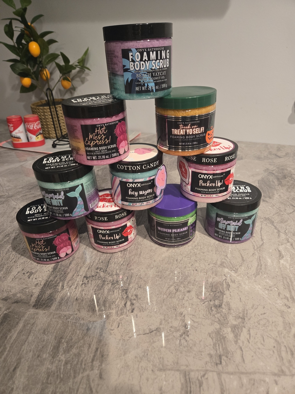 Onyx Foaming Body Scrubs - Mixed Purple, Green, Black, Pink, Teal Jars